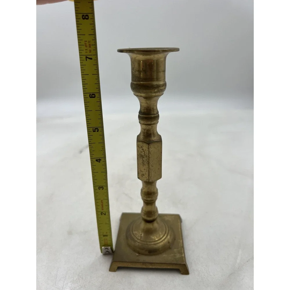 Vintage Solid Brass Candlestick Holder Square Footed Base Made in Japan 7 Inch